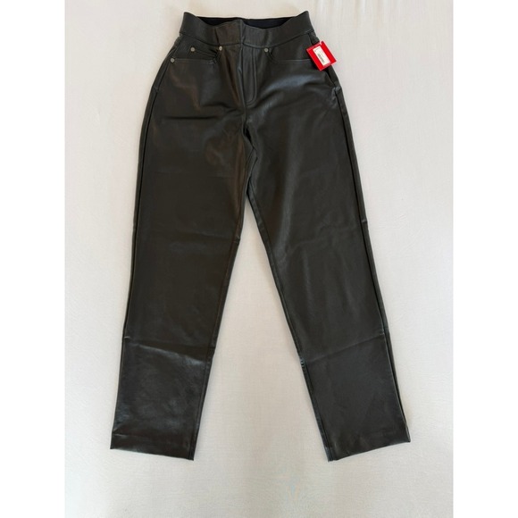 NWT Spanx Faux Leather Slim High Rise Straight Pull On Pants Black Size XS - Picture 2 of 6